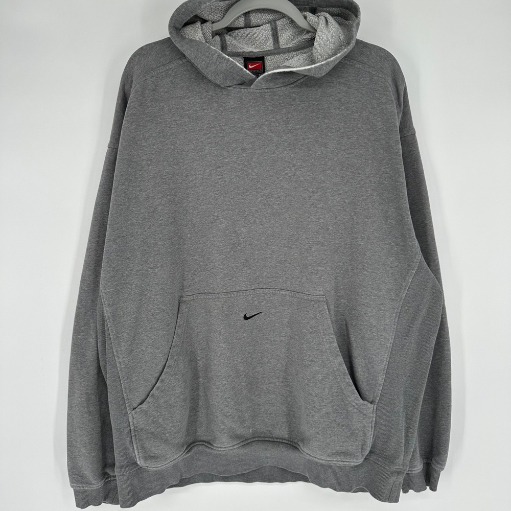 Vintage Y2K Nike Team Mens XL Gray Center Swoosh Hoodie Pullover Sweatshirt XL